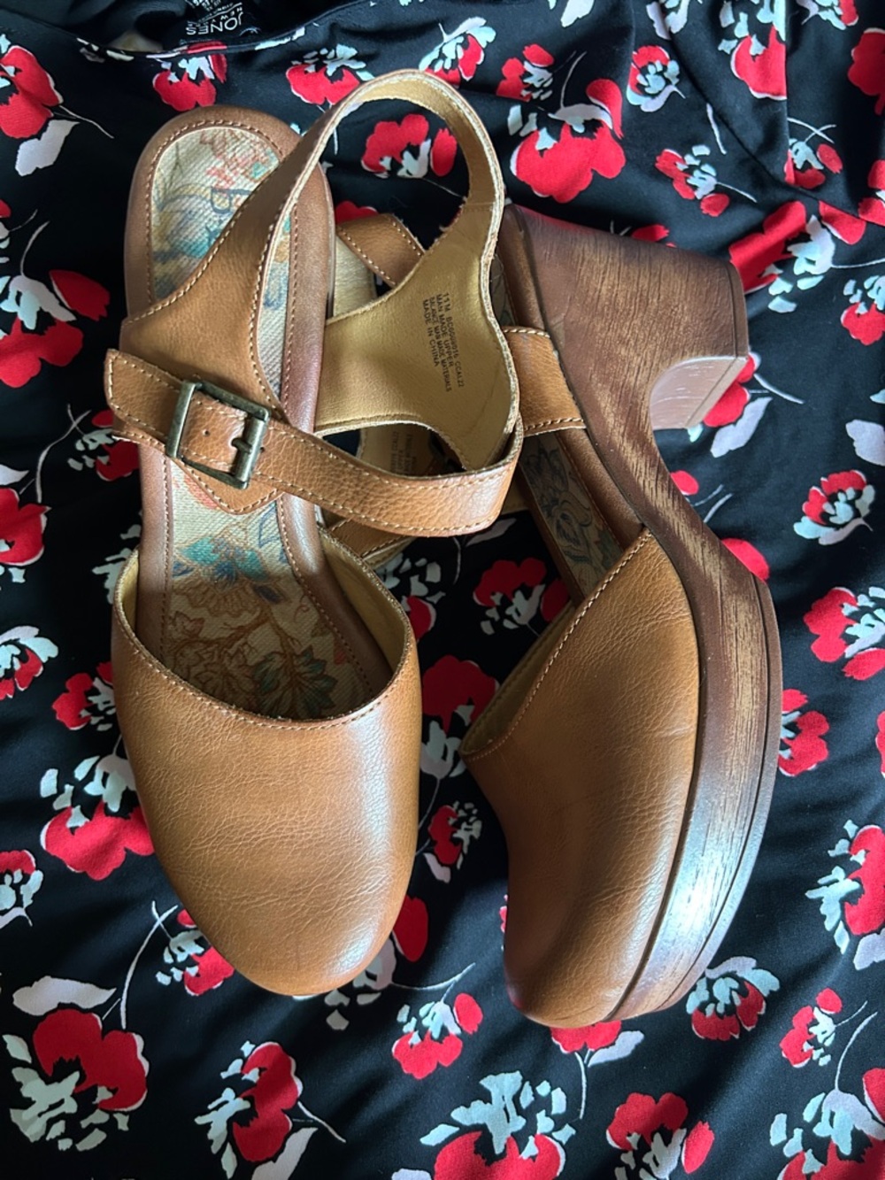 boc Tan Leather Platform Clogs with Ankle Strap
